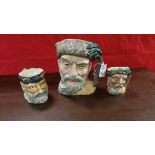 Royal Doulton Robinson Crusoe Set of 3x Character Jugs