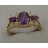 Gold Amethyst/Opal Cluster Ring Size P
