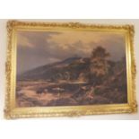 Large Gilt-framed Oil on Board Scottish Mountain Scene