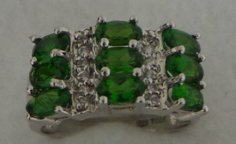 Silver Peridot/Diamond Cluster Ring Size P