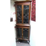 Inlaid Mahogany 2 over 2 Door Corner Display Cabinet