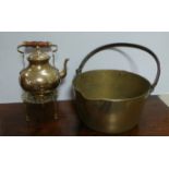Antique Brass Preserving Pan, Brass Trivet and Brass Kettle