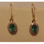 Gold Diamond/Emerald Drop Earrings