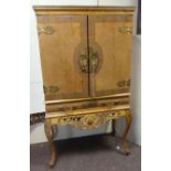 Walnut French-style Drinks Cabinet with Brass Features and Marble and Mirror Interior