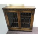 Leaded Glass 2 Door Oak Bookcase