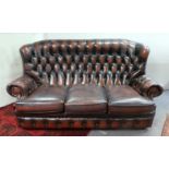 Oxblood Leather Button Back 3-seater Couch