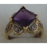 9ct Diamond/Amethyst Cluster Ring Size P