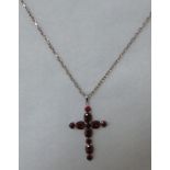 Large Silver Garnet Cross with Silver Chain
