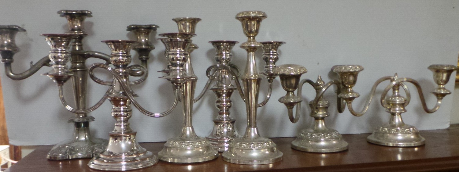 Assorted lot of 5x EPNS Candelabras and 2x EPNS Candlesticks