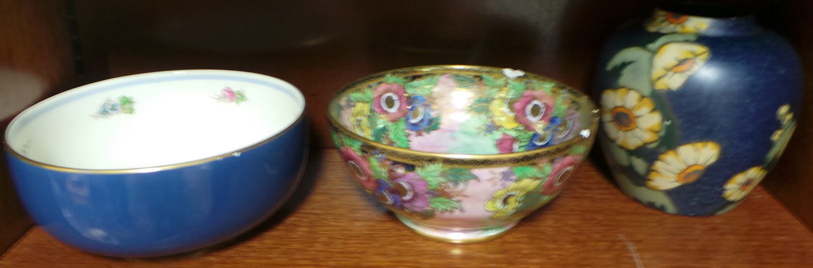 Mintons Fruit Bowl, Porcelain Brentleighware Ming Vase and Mailing Fruit Bowl (damaged)