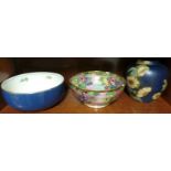 Mintons Fruit Bowl, Porcelain Brentleighware Ming Vase and Mailing Fruit Bowl (damaged)