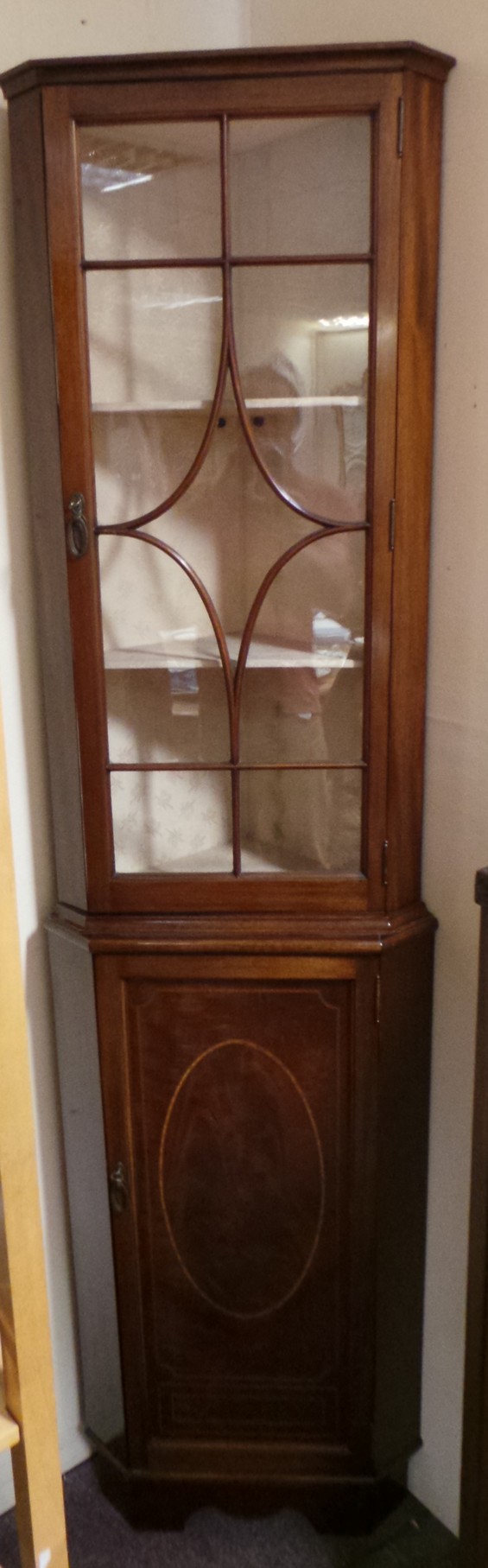 Inlaid Mahogany Corner Display Cabinet