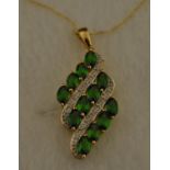 9ct Peridot/Diamond Pendant with 9ct Chain