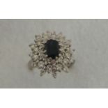 18ct Diamond/Sapphire Cluster Ring, 2 carat Diamond Size O