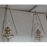 Pair of Rare Victorian Hinks & Sons Patent Hanging Lamps with Cut-glass Shades