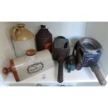 Lot of 3x Pieces of Earthenware and Pair of Carriage Lamps