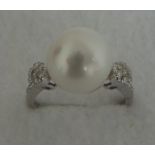 14k Cultured Pearl/Diamond Ring Size M