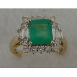 18ct Diamond/Emerald Cluster Ring 2 carat Emerald, .8 carat Diamond Size P