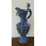 Blue Porcelain Water Jug with Mermaid Handle Feature