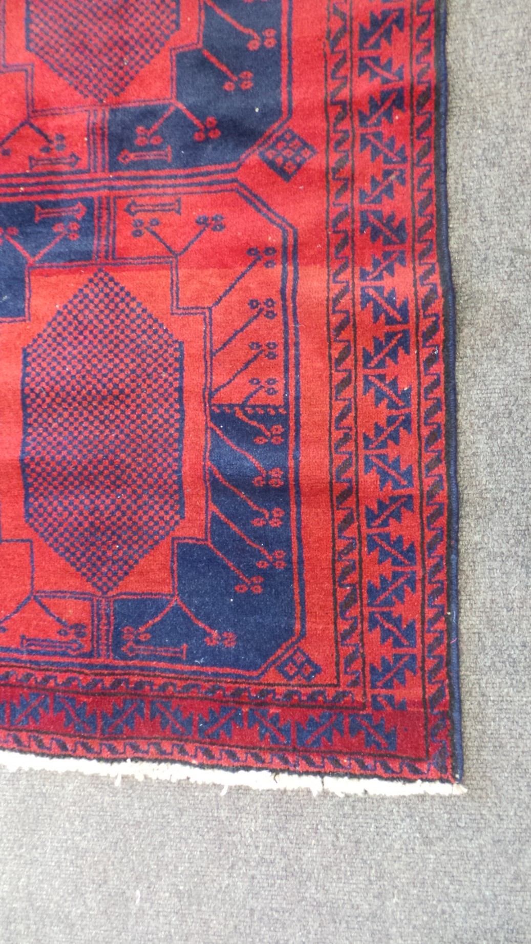 Afghan Beluchi Tribal Rug prominently Red & Blue colours with a large Bacara Design - Image 2 of 3