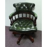 Button Back Green Leather Swivel Office Chair