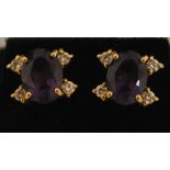 Gold Diamond/Amethyst Cluster Earrings