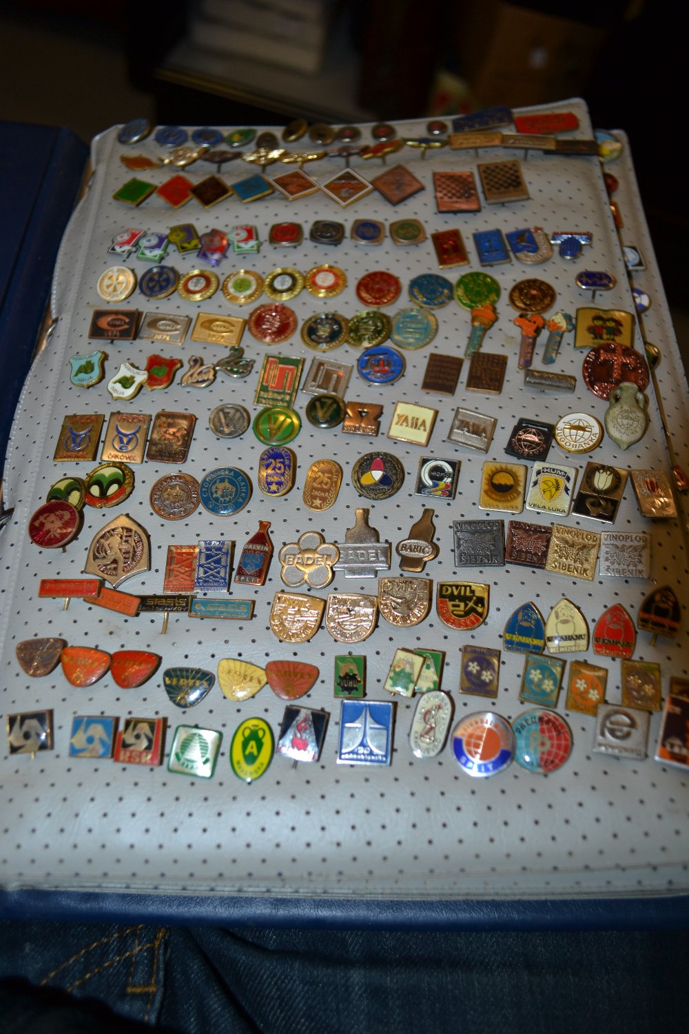 Album containing a large quantity of various small enamel pin badges and a box containing a - Image 4 of 13