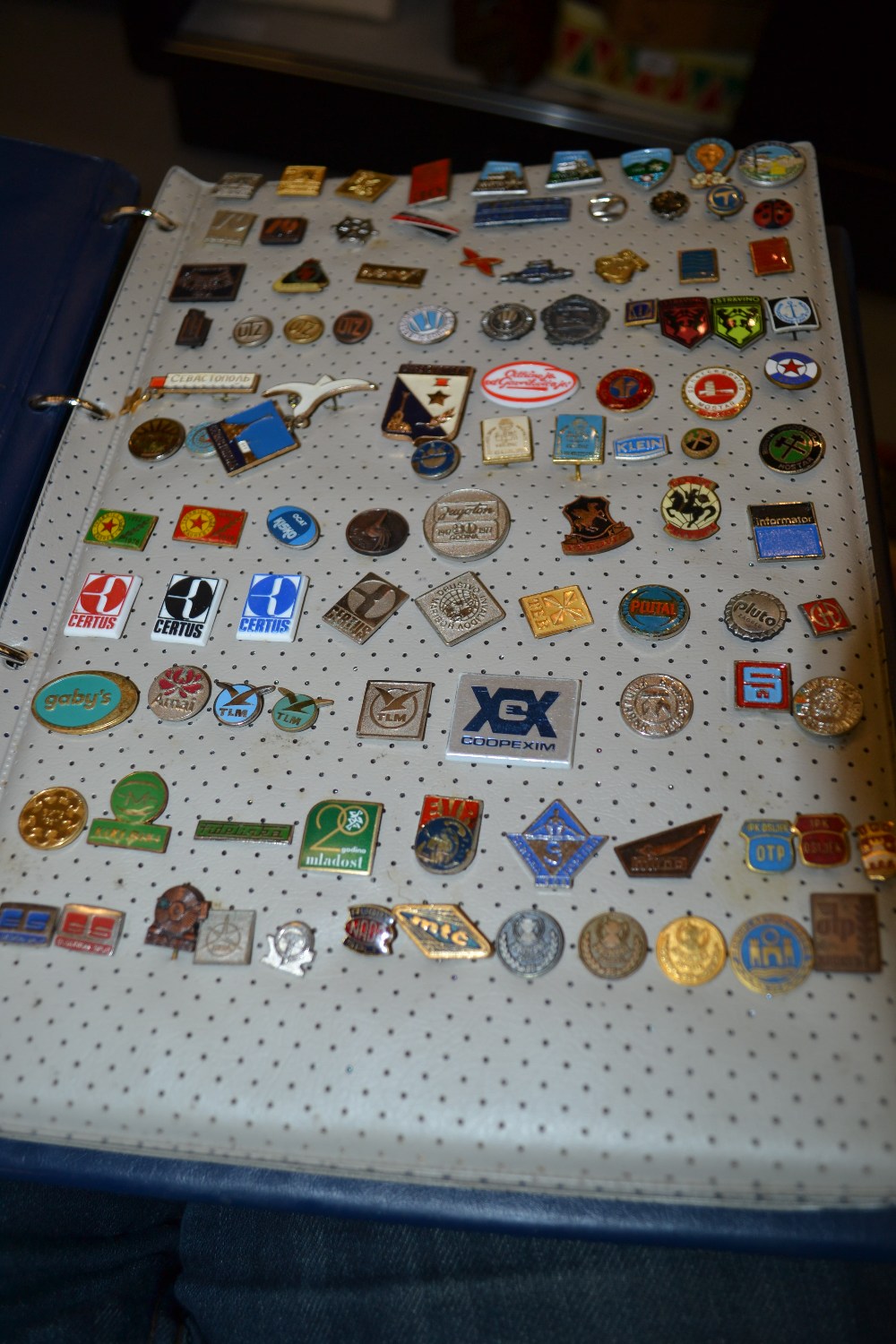 Album containing a large quantity of various small enamel pin badges and a box containing a - Image 6 of 13