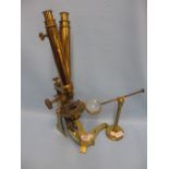 19th Century gilt brass binocular microscope by Baker, 244 High Holborn,