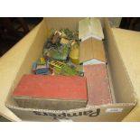 Box containing a quantity of various Britains die-cast farm toys with lead animals and various