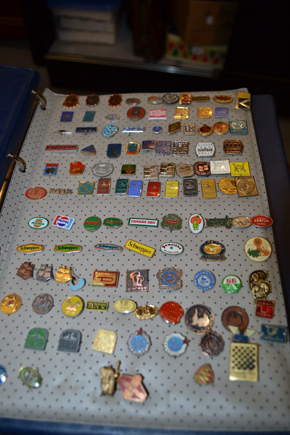 Album containing a large quantity of various small enamel pin badges and a box containing a - Image 11 of 13