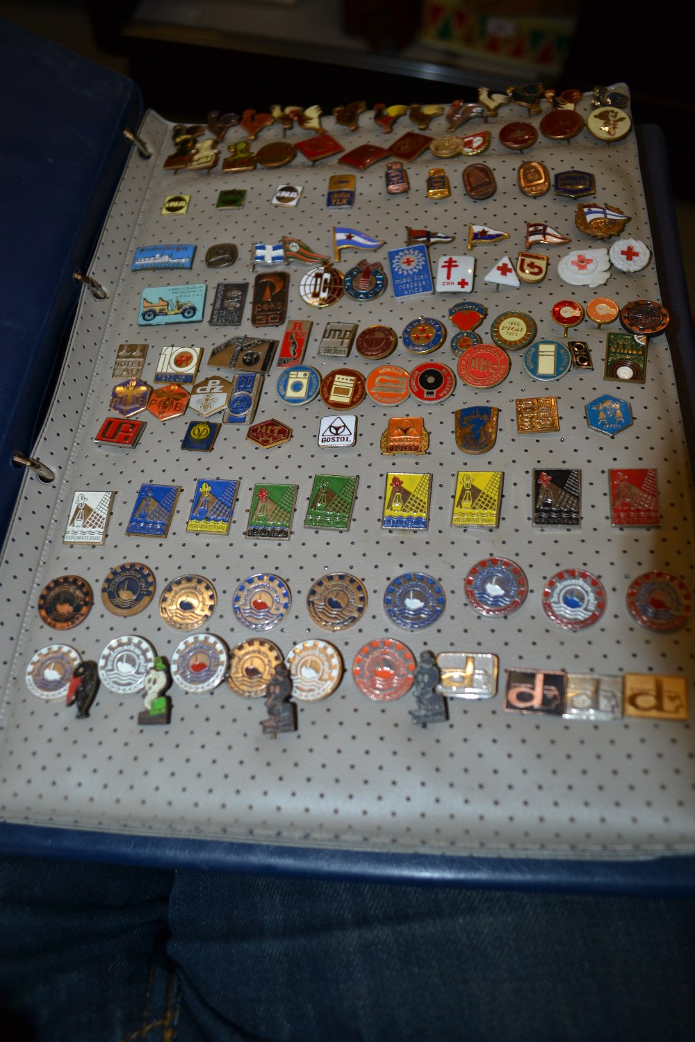 Album containing a large quantity of various small enamel pin badges and a box containing a - Image 9 of 13