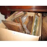 Parquetry jewel box (a/f), swing frame mirror, pair of bellows,