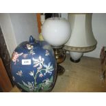 Mid 20th Century blue pottery table lamp together with three other various table lamps and a