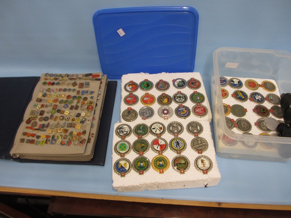 Album containing a large quantity of various small enamel pin badges and a box containing a - Image 3 of 13