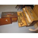 Two 20th Century tool boxes with a small quantity of various tools