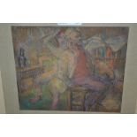 Harold Hope Read, small pastel drawing, two figures in an interior, 6.5ins x 7.