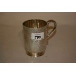 Victorian silver Christening mug with engraved floral decoration and loop handle