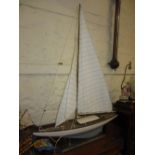 20th Century white and grey painted model pond yacht on stand