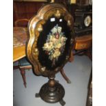 19th Century black lacquer papier mache mother of pearl inlaid and floral painted pedestal table