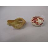 Royal Worcester miniature shell form vase and a miniature Satsuma circular box and cover