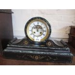 Large 19th Century marble mounted black slate mantel clock, the enamel dial with Roman numerals,