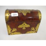 Victorian figured walnut and brass bound stationery box,