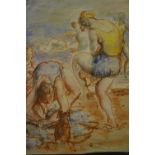 Harold Hope Read, pastel drawing, beach scene with bathers, 15ins x 11ins, together with another,