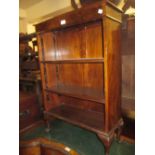 Small mid 20th Century walnut three shelf open bookcase on cabriole supports