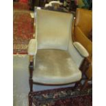 Good quality Edwardian mahogany line inlaid armchair with pierced carved crest on square tapering