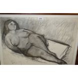 Jack Shore, charcoal study, reclining nude female, signed with initials, 17.