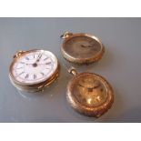 14ct Gold cased open face fob watch with enamel dial having Roman numerals,