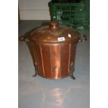 Circular copper and iron coal bin with cover
