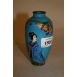 Cloisonne floral and figural decorated vase having blue ground (a/f), 4.